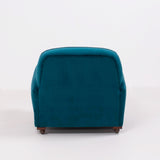 Original 1930's Art Deco Curved Blue Teal Velvet Sofa and Armchairs, Set of 3