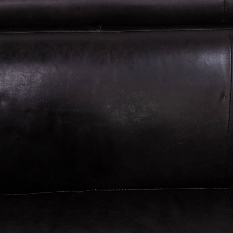 Vintage Italian Curved Black Three Seater Leather Sofa, 1960s