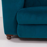 Original 1930's Art Deco Curved Blue Teal Velvet Sofa