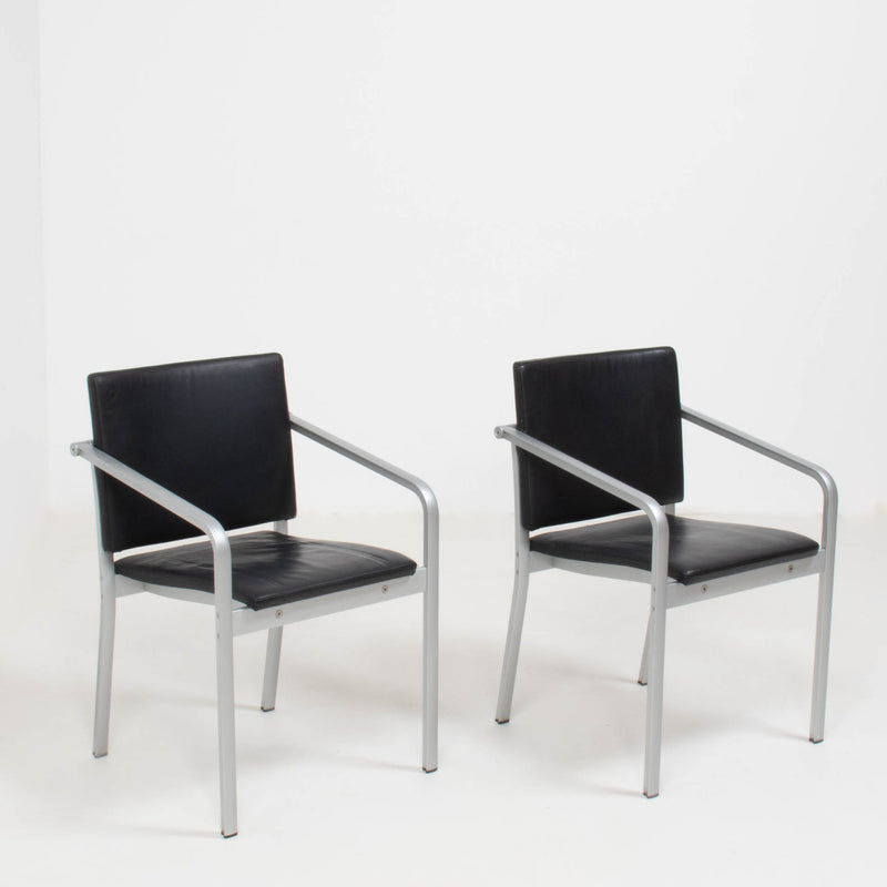 Thonet by Norman Foster A901 PF Aluminium and Black Leather Dining Chairs, Set of 2