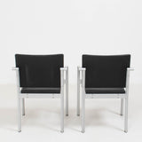 Thonet by Norman Foster A901 PF Aluminium and Black Leather Dining Chairs, Set of 2