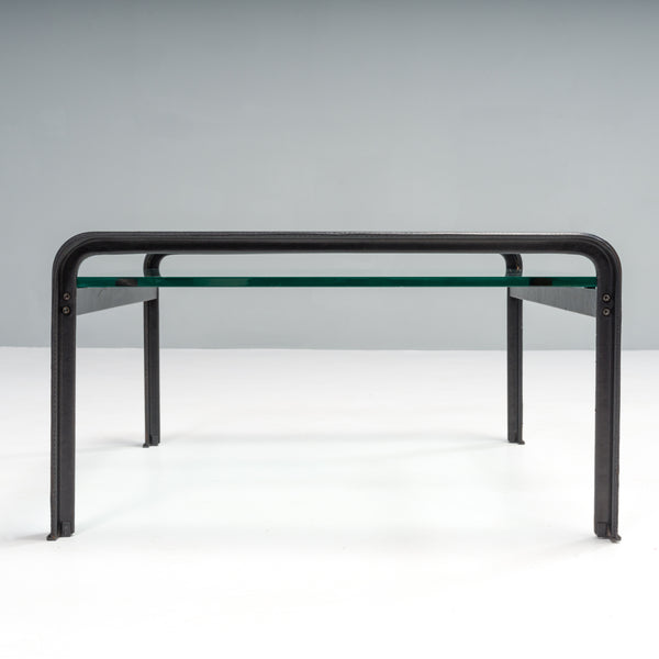 Tito Agnoli for Matteo Grassi Black Leather & Glass Side Table, 1970s