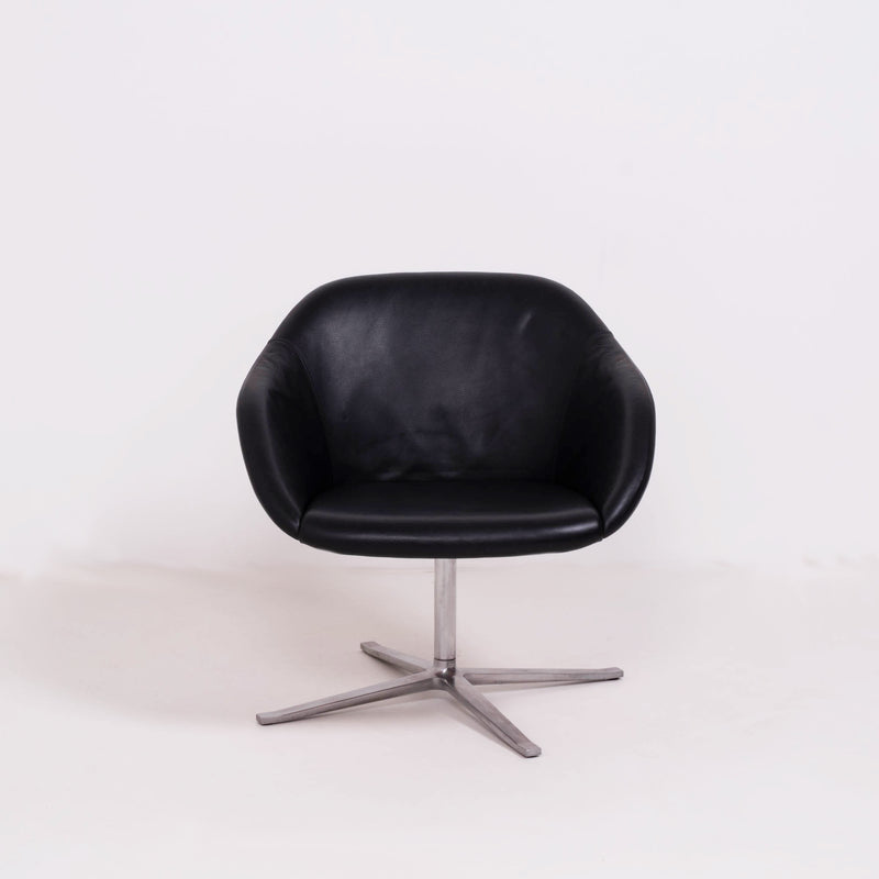 Walter Knoll by Pearson Lloyd, Black Leather Swivel Accent Turtle Chair