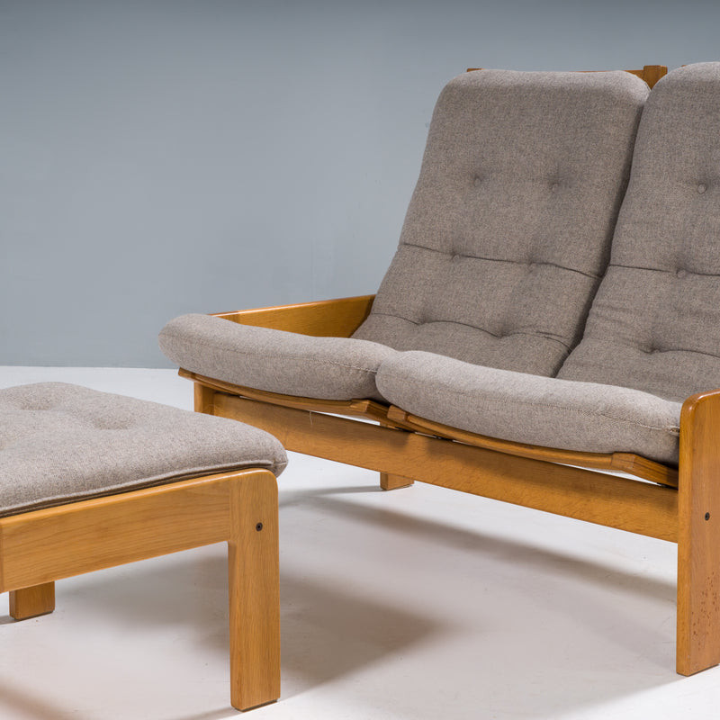 Yngve Ekström for Swedese Grey Fabric 2-Seat Sofa and Footstool, 1960s