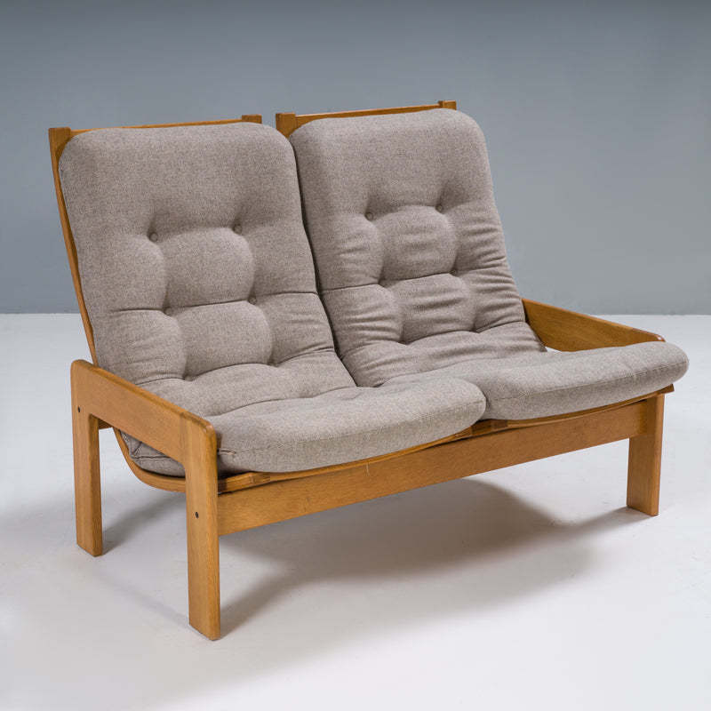 Yngve Ekström for Swedese Grey Fabric 2-Seat Sofa and Footstool, 1960s
