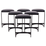 Mid Century Black Metal and Leather Stools in the style of Milo Baughman, Set of 6