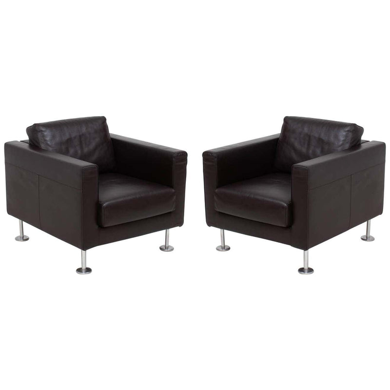 Vitra by Jasper Morrison, Park Brown Leather Armchair, Set of 2