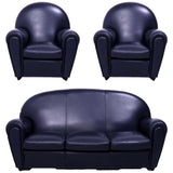 Art Deco Vanity Fair Dark Blue Leather Sofa and armchairs set, by Poltrona Frau