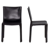 Cassina 'Cab' Black Leather Dining Chairs by Mario Bellini, Set of Two
