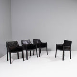 Cassina 'Cab' Black Leather Dining Chairs by Mario Bellini