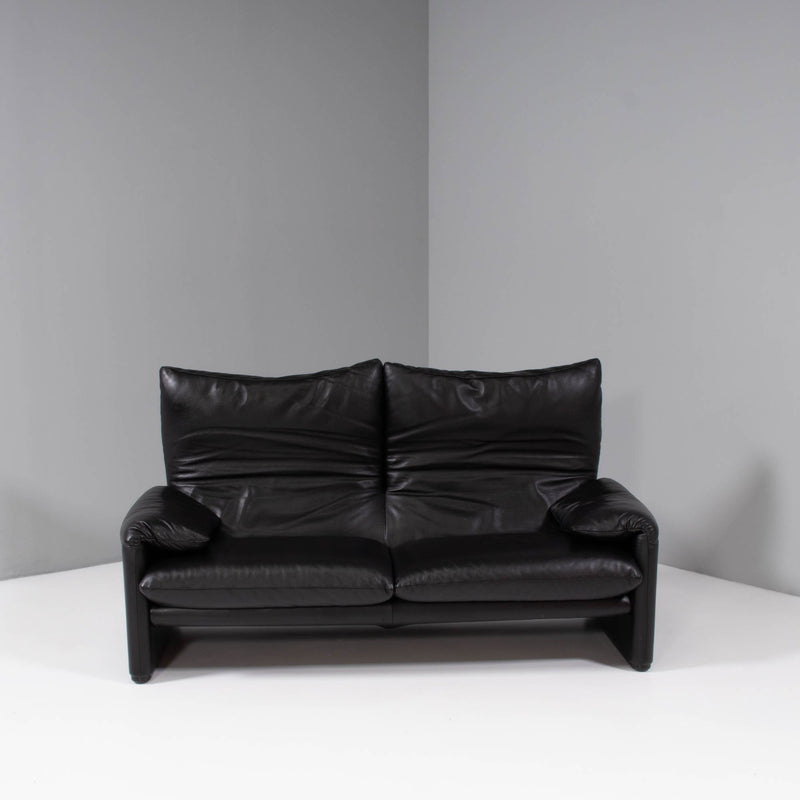 Cassina by Vico Magistretti Maralunga Black Leather Sofa