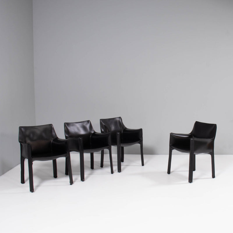 Cassina 'Cab' Black Leather Dining Chairs by Mario Bellini, Set of Four