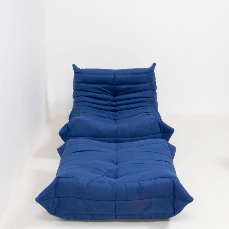 Ligne Roset by Michel Ducaroy Togo Blue Armchair and Footstool, Set of 2