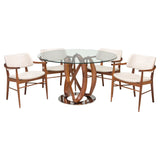 Porada Walnut & Glass Infinity Dining Table and Set of 4 Nissa Dining Chairs