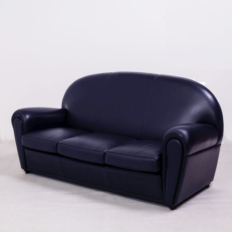 Art Deco Vanity Fair Dark Blue Leather Sofa and armchairs set, by Poltrona Frau