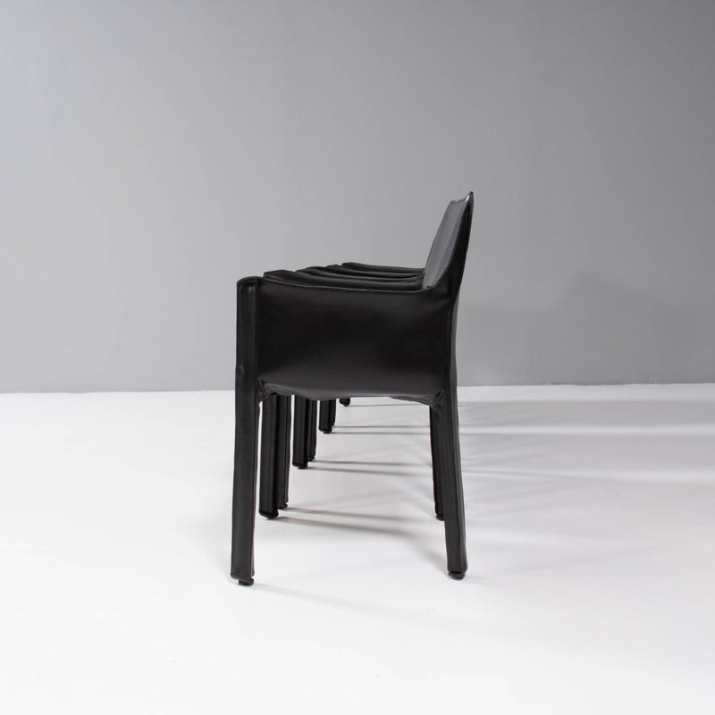Cassina 'Cab' Black Leather Dining Chairs by Mario Bellini, Set of Four