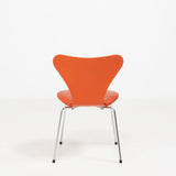 Fritz Hansen by Arne Jacobsen Orange Leather Series 7 Chairs, Set of 4
