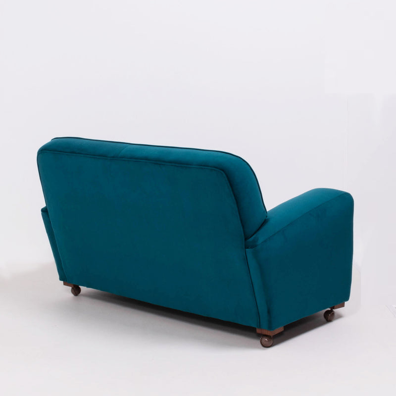 Original 1930's Art Deco Curved Blue Teal Velvet Sofa