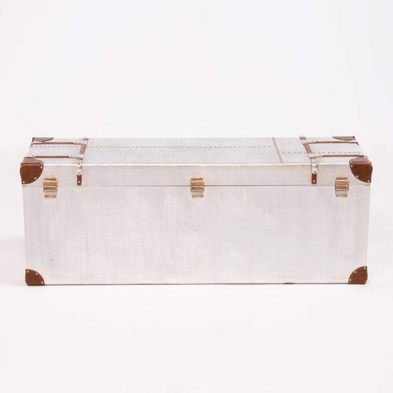 Industrial Silver Storage Trunk with Drawer