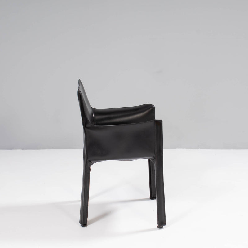 Cassina 'Cab' Black Leather Dining Chairs by Mario Bellini