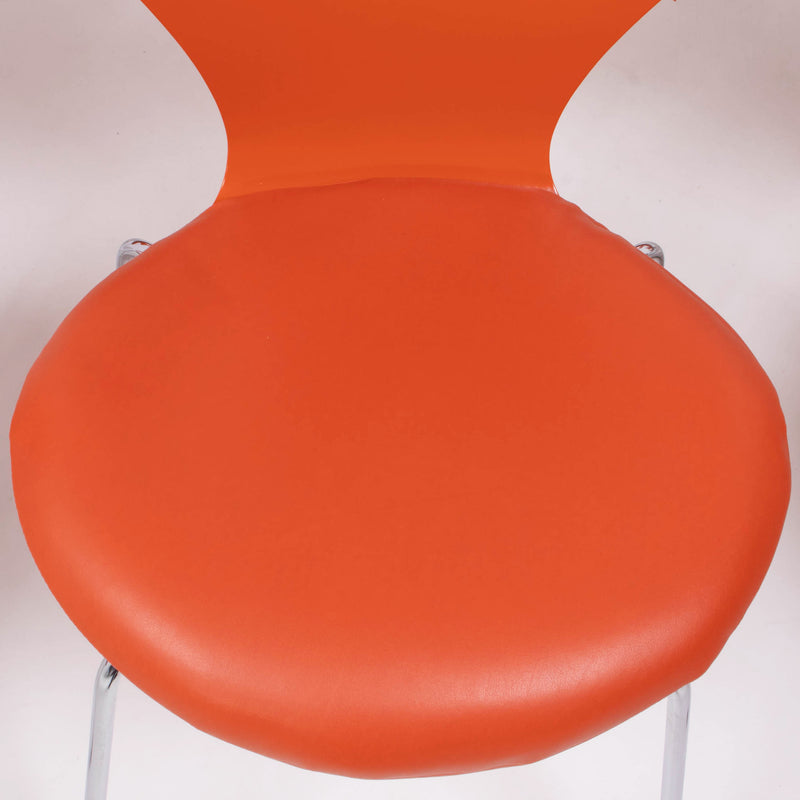 Fritz Hansen by Arne Jacobsen Orange Leather Series 7 Dining Chairs, Set of 8