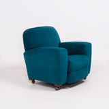 Original 1930's Art Deco Curved Blue Teal Velvet Sofa and Armchairs, Set of 3