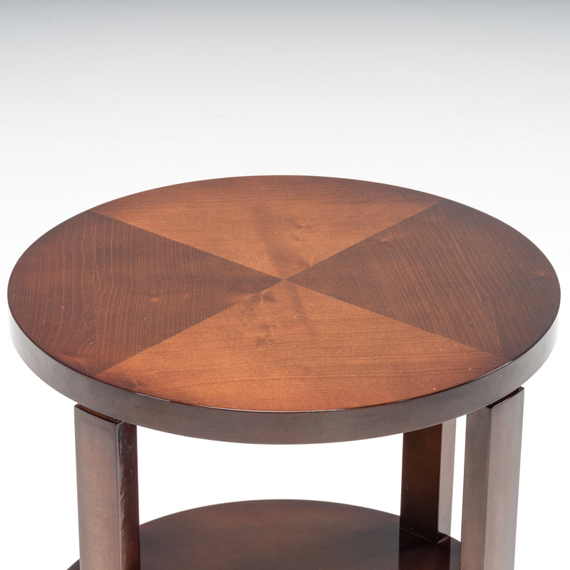 Art Deco Style Hugues Chevalier Agora Oak Round Side Tables, Set of 2