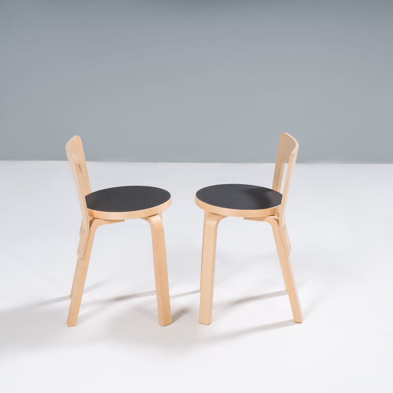 Alvar Aalto for Artek Birch & Black Linoleum 65 Dining Chairs and Table, Set of 3