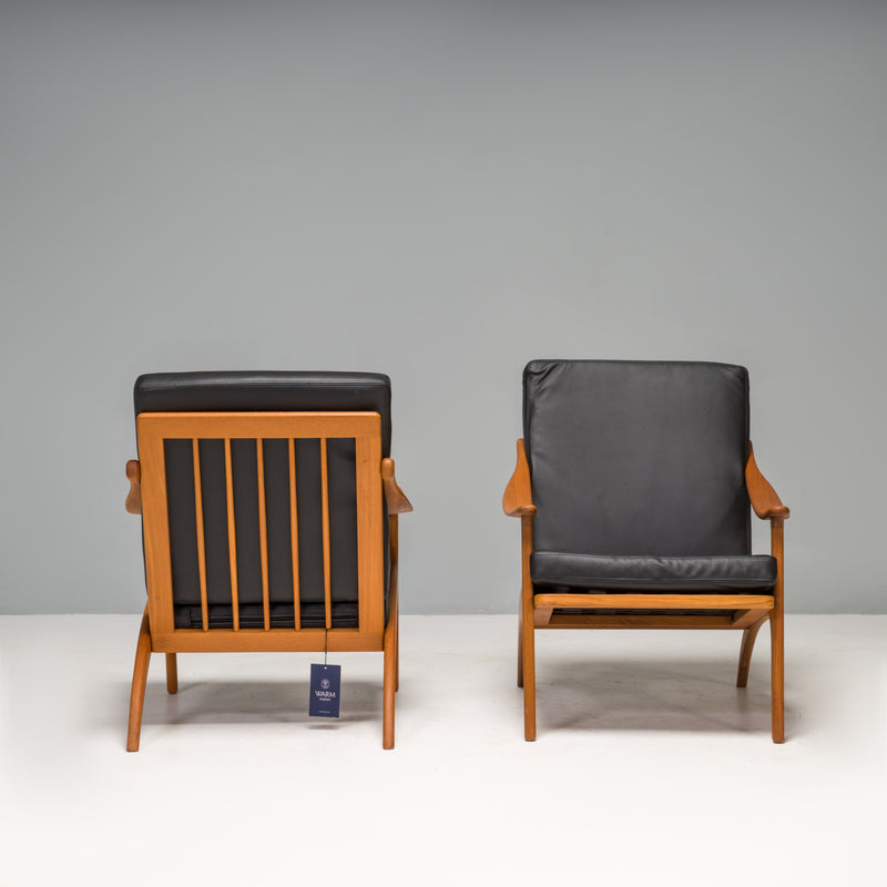 Arne Hovmand-Olsen Black Leather Lean Back Armchairs, Set of Two
