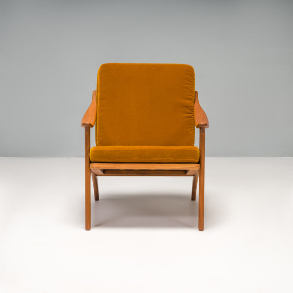 Arne Hovmand-Olsen Amber Yellow Velvet Lean Back Lounge Armchair