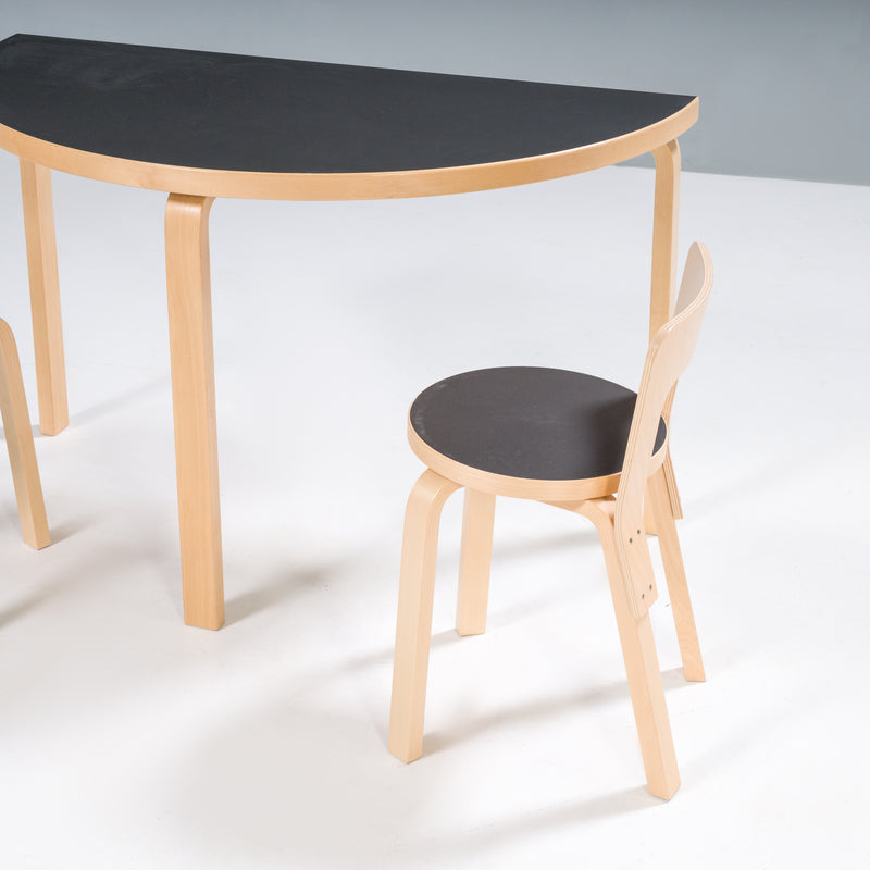 Alvar Aalto for Artek Birch & Black Linoleum Half-Round Dining Table