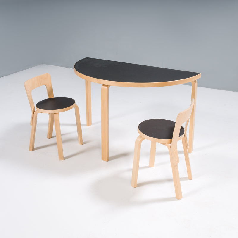 Alvar Aalto for Artek Birch & Black Linoleum Half-Round Dining Table