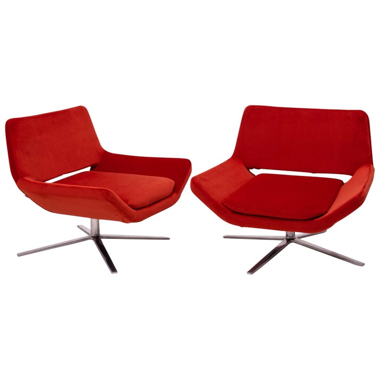 A pair of Metropolitan Orange Velvet Accent Chairs by Jeffrey Bernett for B&B Italia