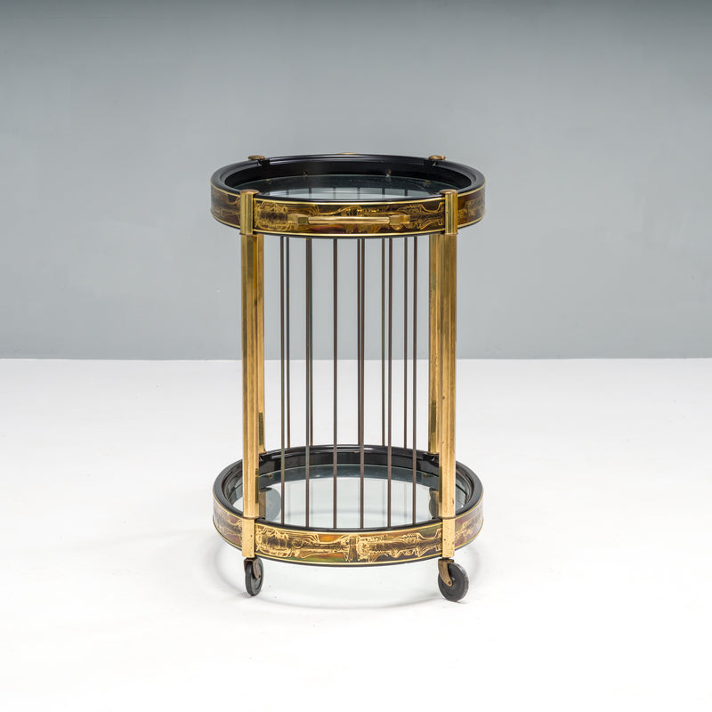 Art Deco Vintage Cocktail Glass and Brass Trolley Bar Cabinet