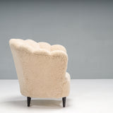 Art Deco-Style Cream Shearling Bouclé Scalloped Armchair