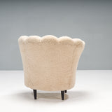 Art Deco-Style Cream Shearling Bouclé Scalloped Armchairs, Set of 2