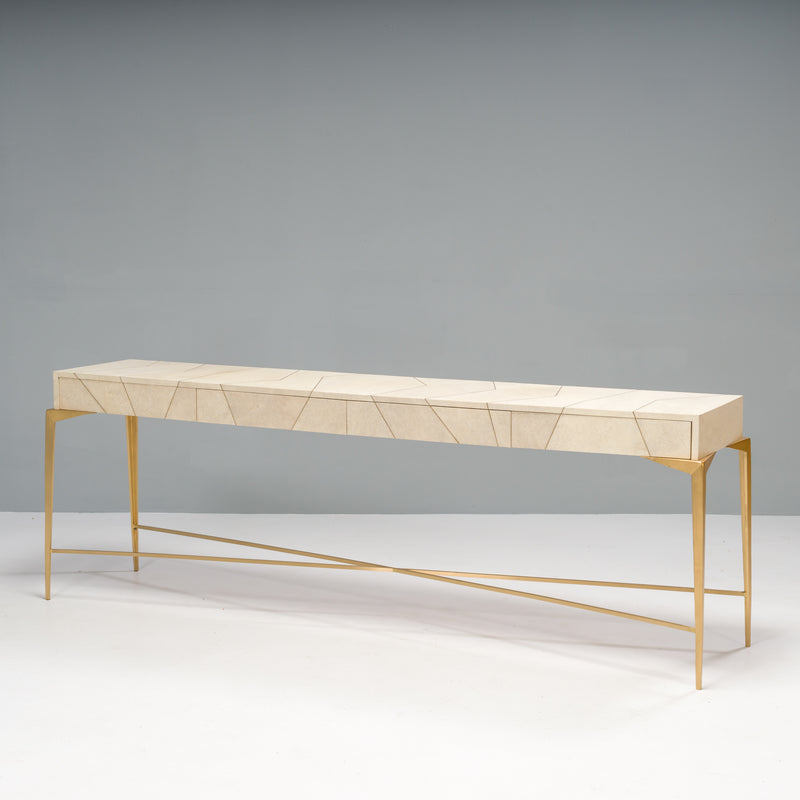 Ginger Brown Shagreen and Brass Hydra Console Table