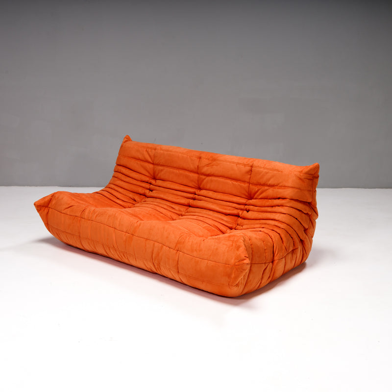Ligne Roset by Michel Ducaroy Togo Tangerine Orange Armchair and Footstool, Set of 2