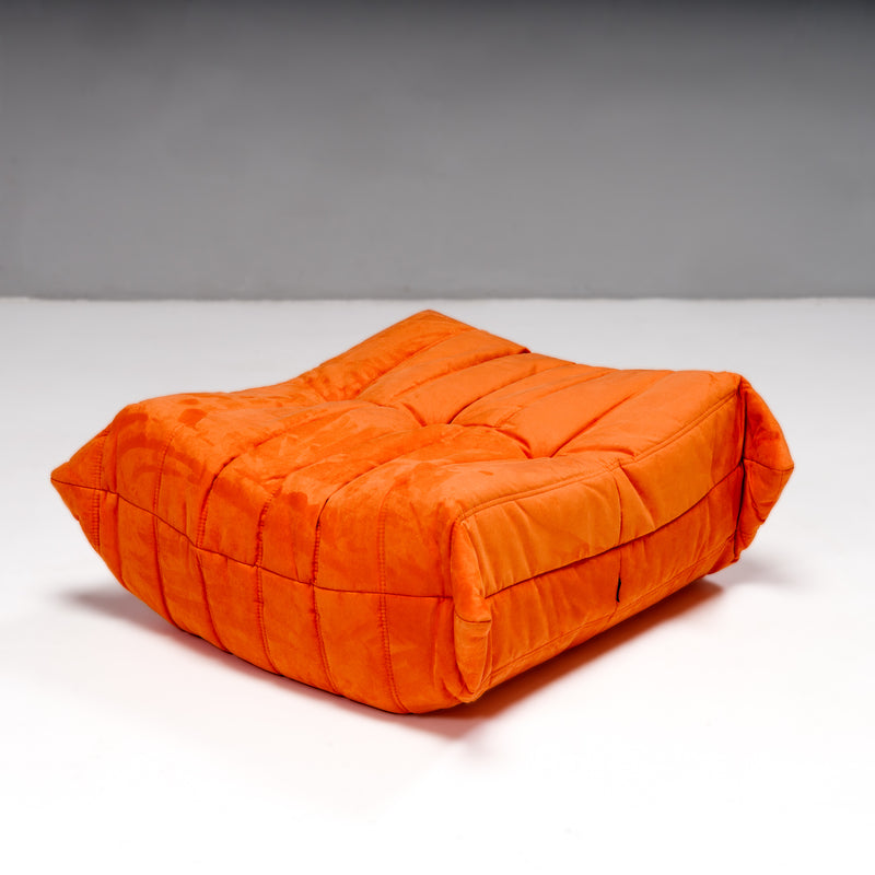 Ligne Roset by Michel Ducaroy Togo Tangerine Armchair and Footstool, Set of 2