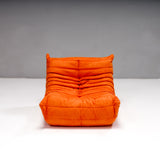 Ligne Roset by Michel Ducaroy Togo Tangerine Orange Armchair and Footstool, Set of 2