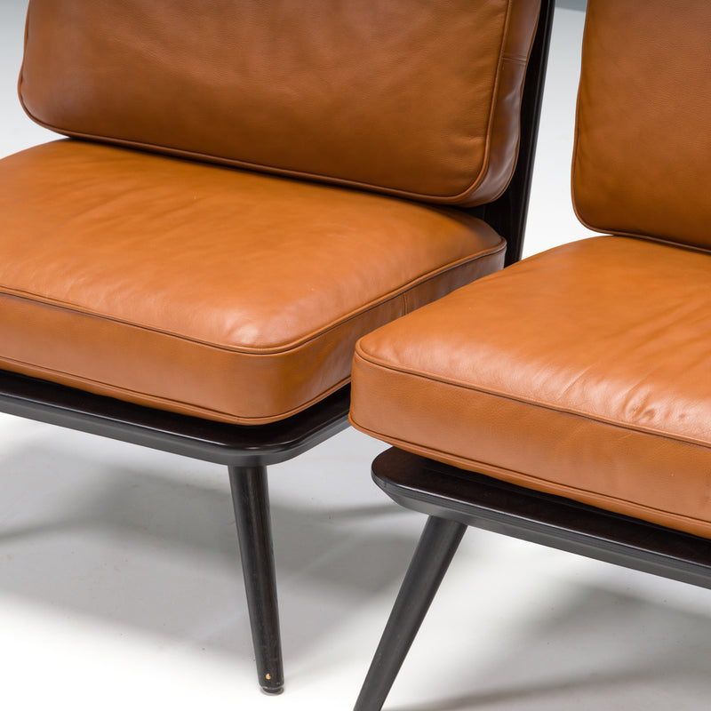 Fredericia by Space Copenhagen Tan Leather Spine Lounge Armchairs, Set of 2