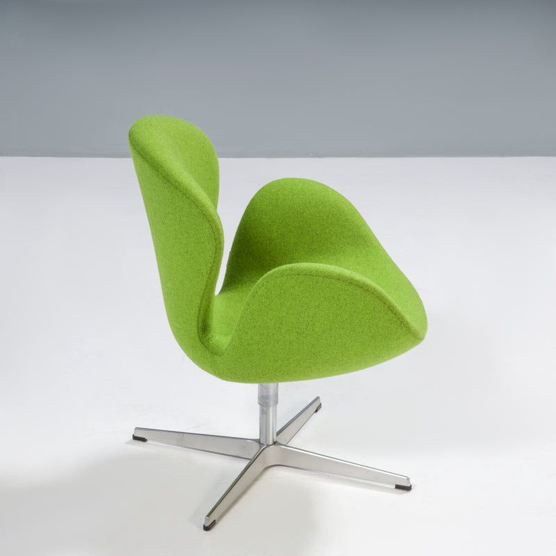 Arne Jacobsen for Fritz Hansen Lime Green Swivel Swan Armchair