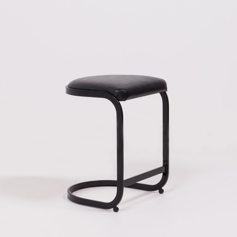 Mid Century Black Metal and Leather Stools in the style of Milo Baughman, Set of 6