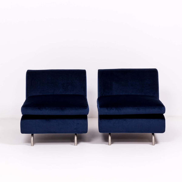 Minotti by Rodolfo Dordoni Dubuffet Blue Velvet Armchairs, Set of 2