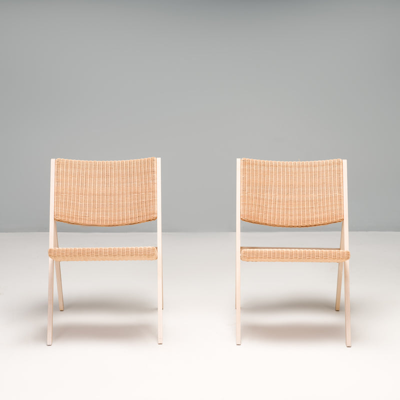 Gio Ponti for Molteni&C D.270.1 Ash and Wicker Folding Armchairs, Set of 2