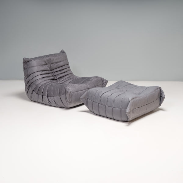 Ligne Roset by Michel Ducaroy Togo Grey Armchair and Footstool