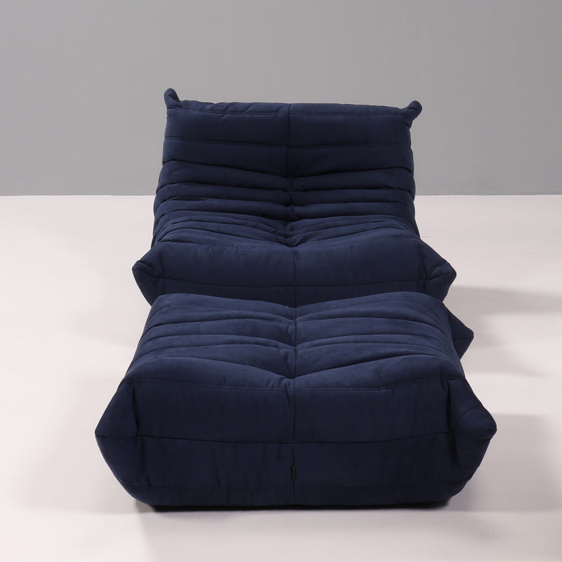 Ligne Roset by Michel Ducaroy Togo Dark Blue Armchair and Footstool, Set of 2