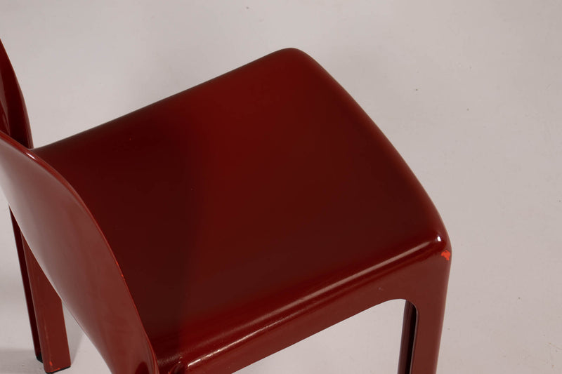 Artemide by Vico Magistretti Selene Red Stacking Dining Chairs, 1960's, Set of 4