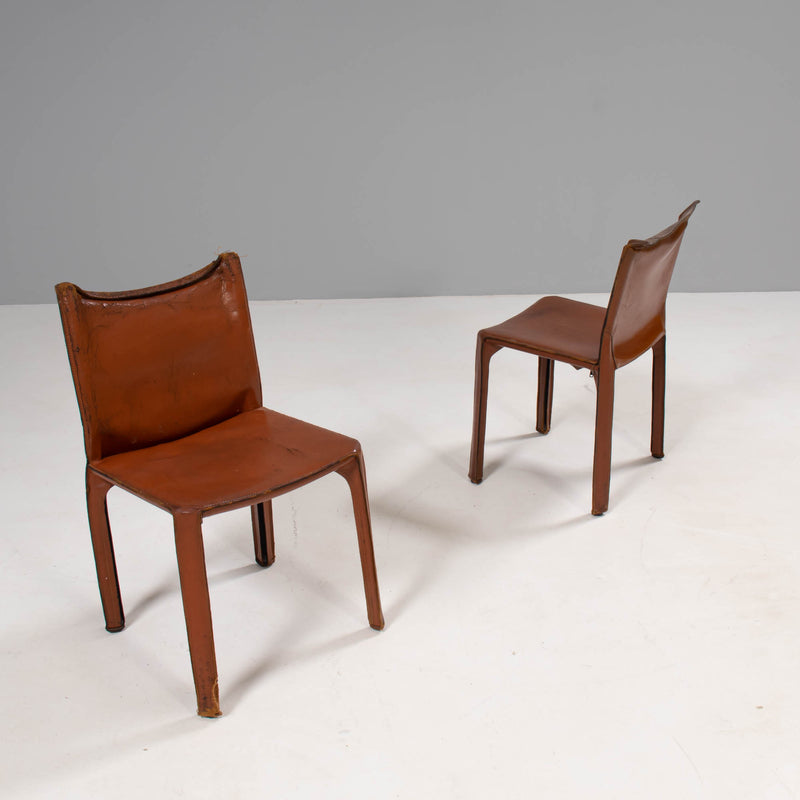 1970s Cassina 'Cab' Leather Dining Chairs by Mario Bellini Brown, Set of Two