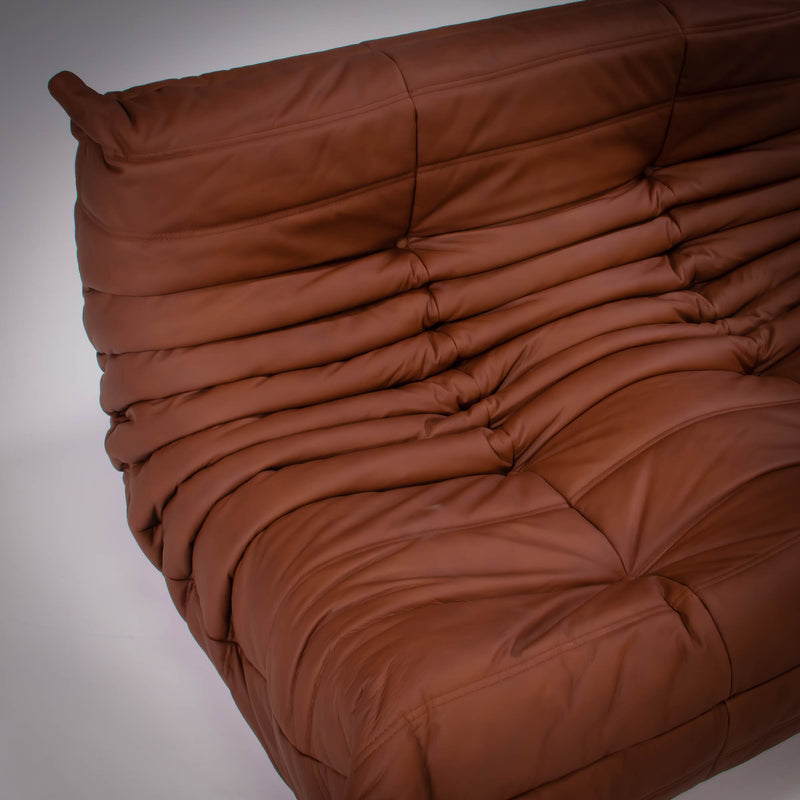 Ligne Roset Togo Brown Leather 2 Seater Small Sofa by Michel Ducaroy